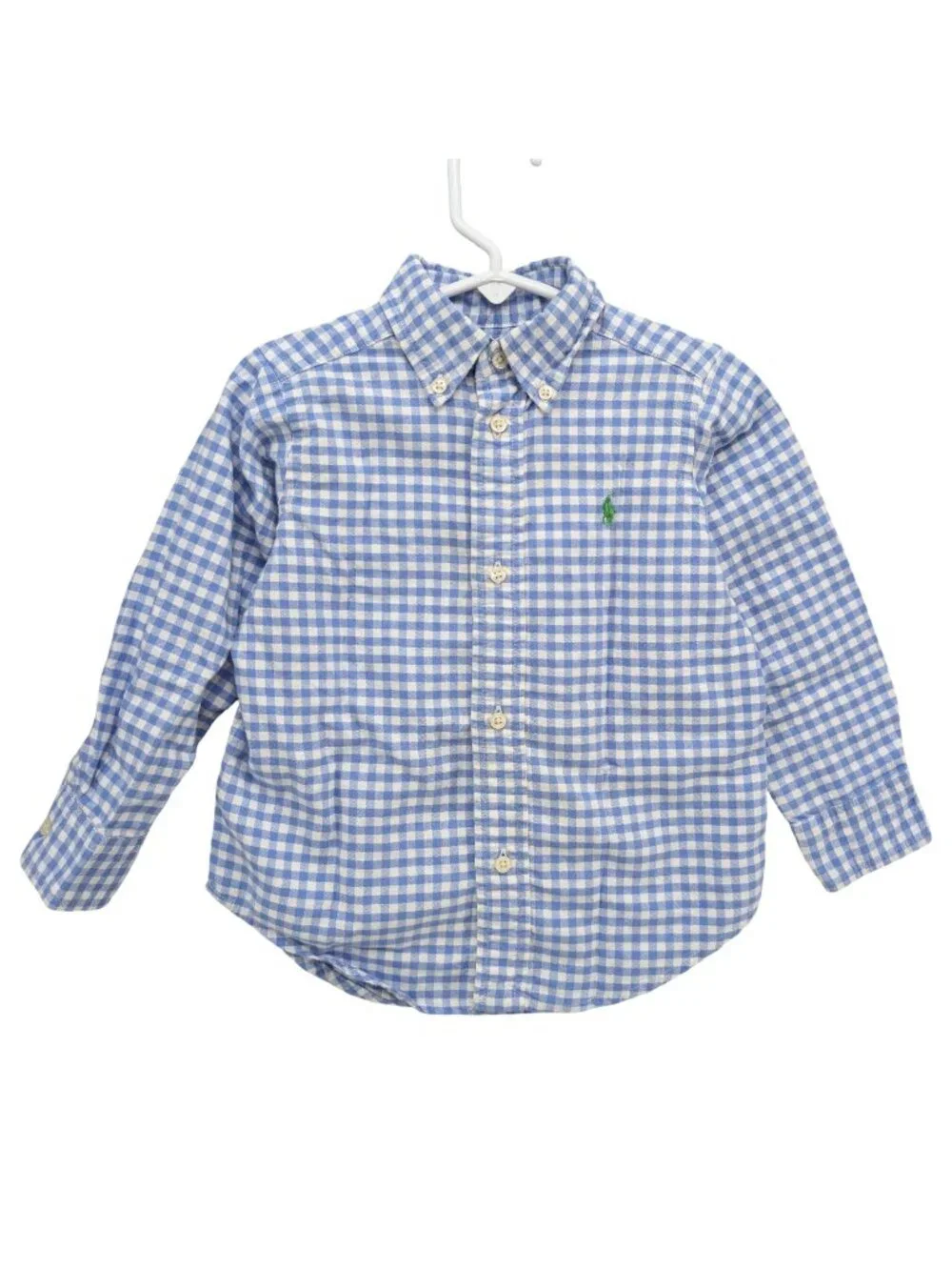 Ralph Lauren Gingham Shirt Boys Blue White Cotton Long Sleeve Button Down Size 2